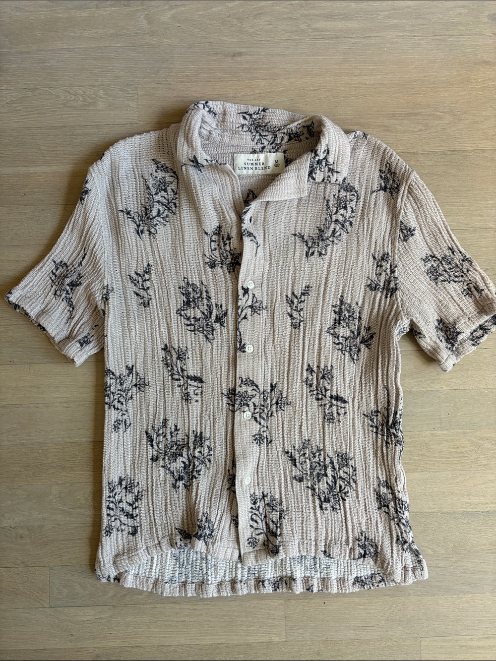 Abercrombie & Fitch Beige Button-Up Shirt with Black Floral Print